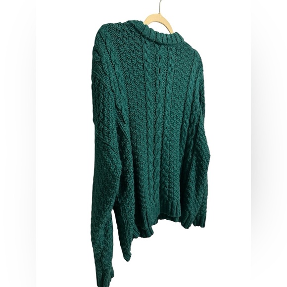 Aerie Linden Emerald Green Cable Knit Crewneck Pullover Sweater Womens Medium - Picture 5 of 10